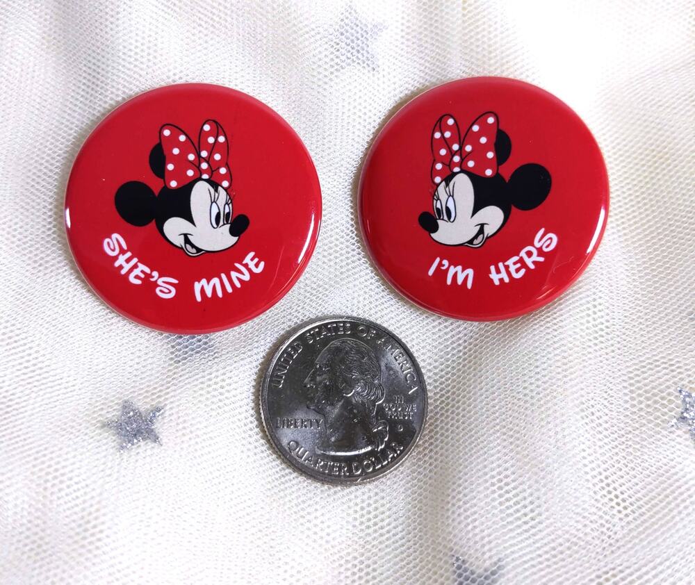1.5" Pinback Buttons - Disney Gay Days Minnie Mouse "I'm Hers" & "She's Mine"